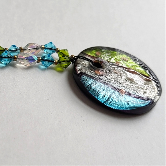 vintage dichroic glass pendant necklace - Picture 2 of 2